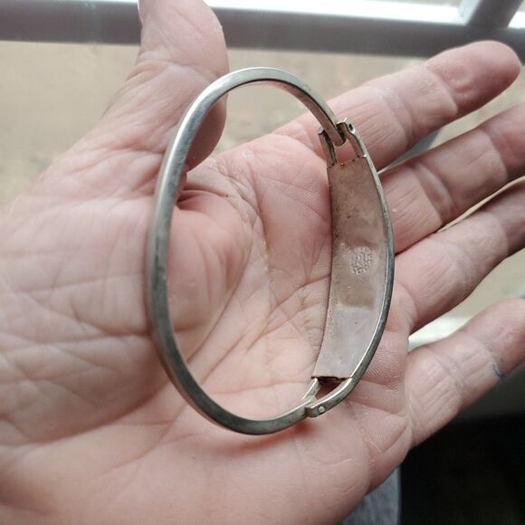 Vintage Sterling Silver Pink Inlay Abalone Flower Hinged Cuff Bracelet - Picture 2 of 11